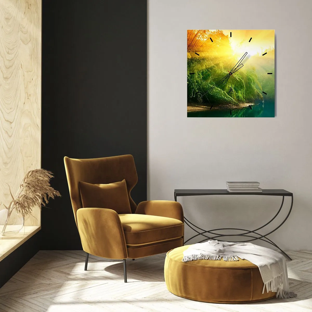 Wall clock - Clock on glass - Drowning in the Sun and Shadow - 40x40 cm