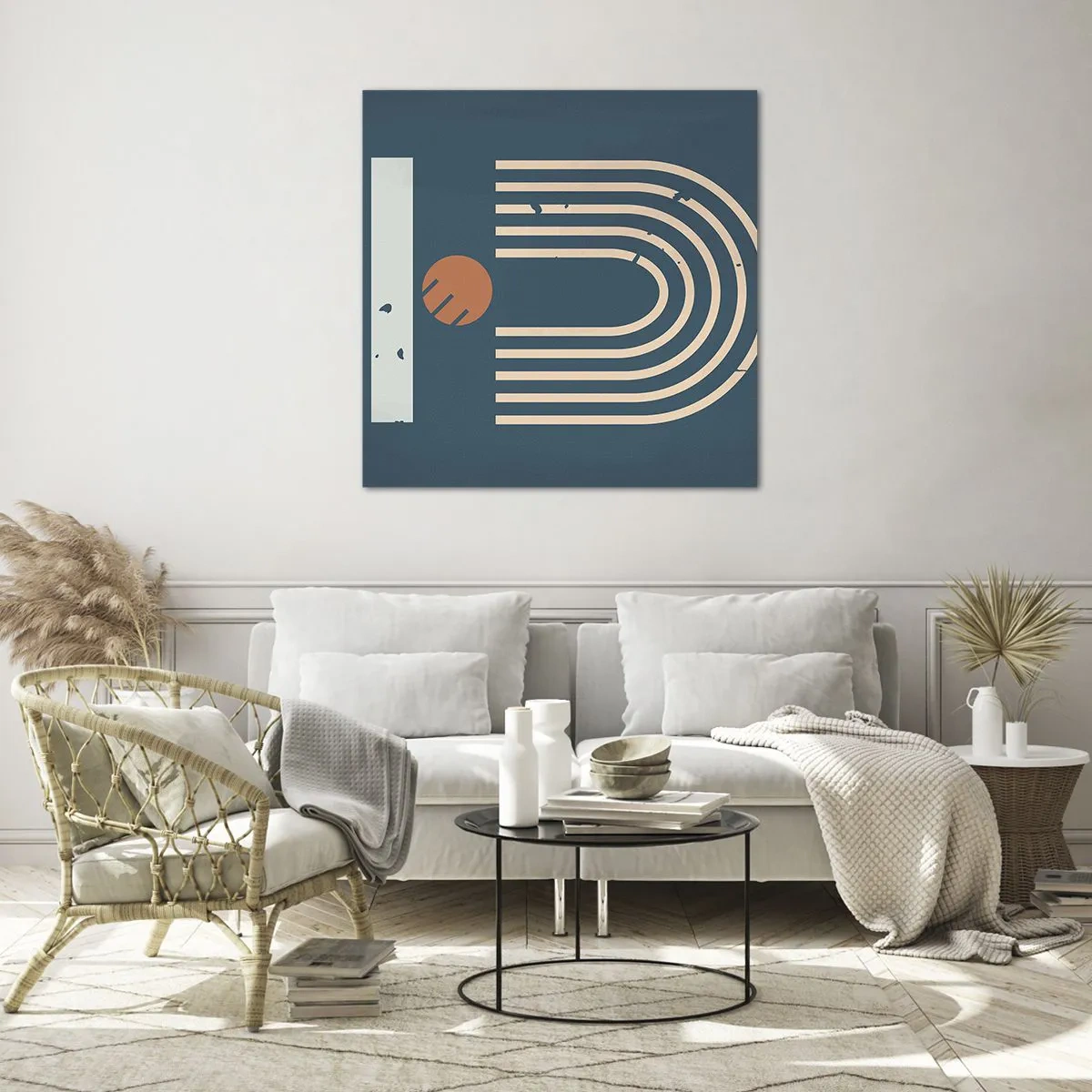 Glass picture - Geometry on Navy Blue - 40x40 cm