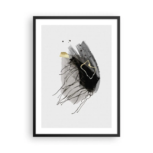 Poster in black frame - An abstract composition in black, gray, and gold accents. - 50x70cm - In Black and Gold - Modern wall decoration for the living room and bedroom ARTTOR