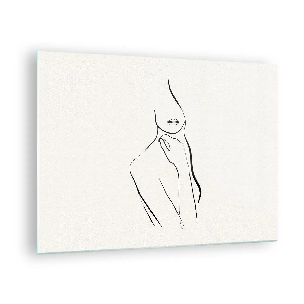 Glass picture - A minimalist line showing a female silhouette against a light background - 70x50cm - Wave of Melancholy - Modern wall decoration for the living room and bedroom ARTTOR