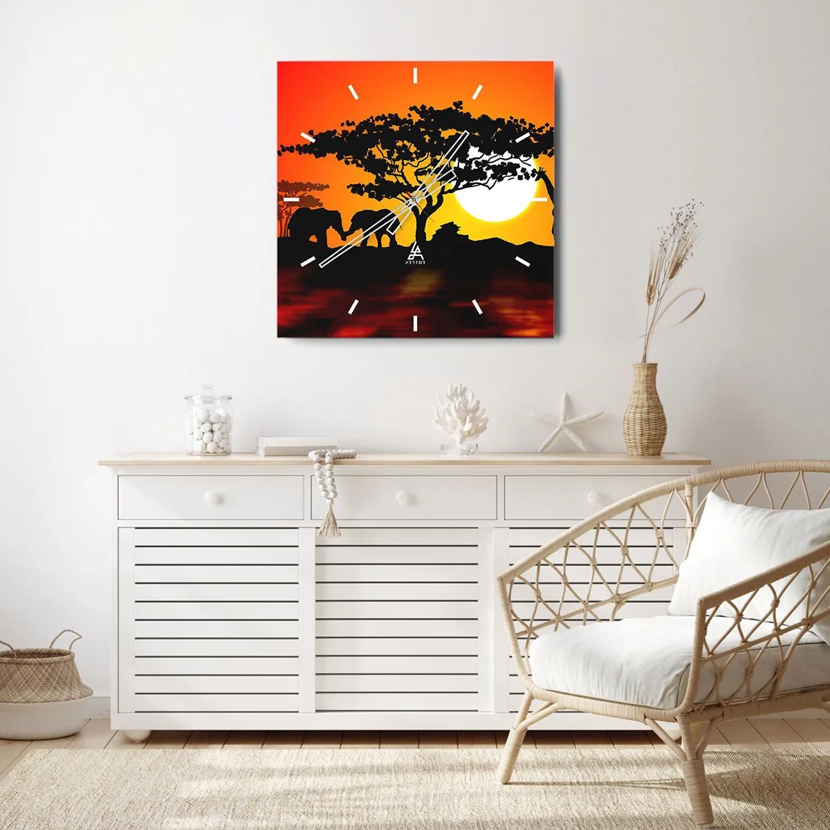 Wall clock - Clock on glass - Encounter on a Savannah - 40x40 cm