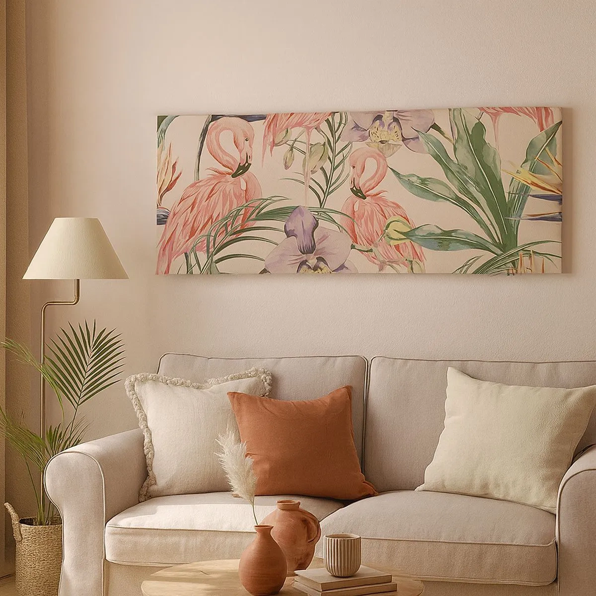 Canvas picture - Pink Ballet among Flowers - 100x40 cm