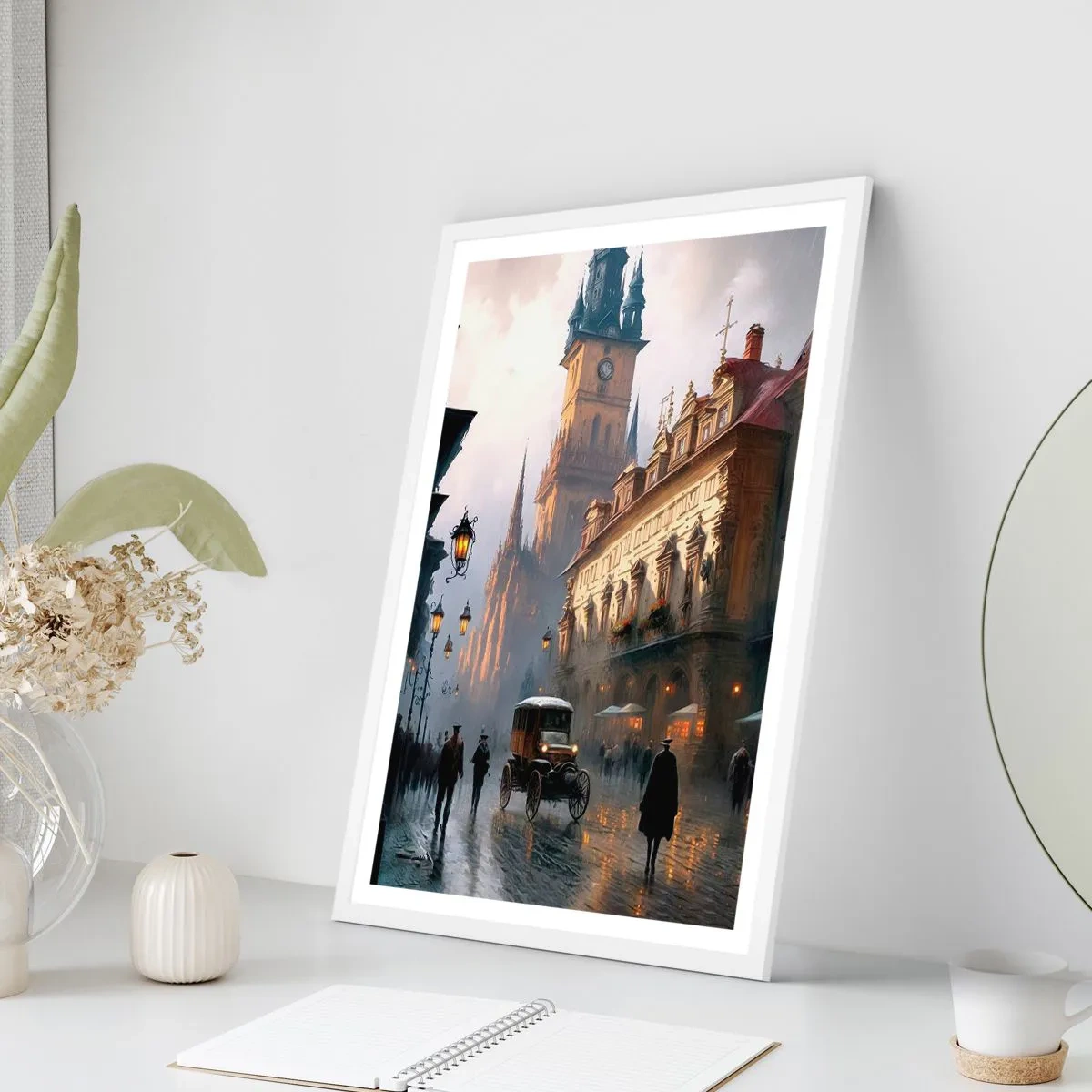 Poster in white frmae - Charm of Evening in Prague - 40x50 cm