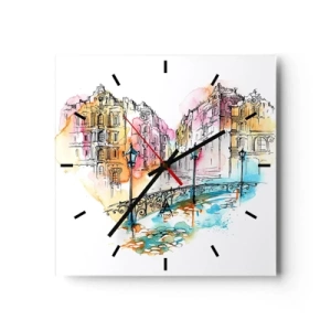 Wall clock - Clock on glass - Heart of a City - 30x30 cm
