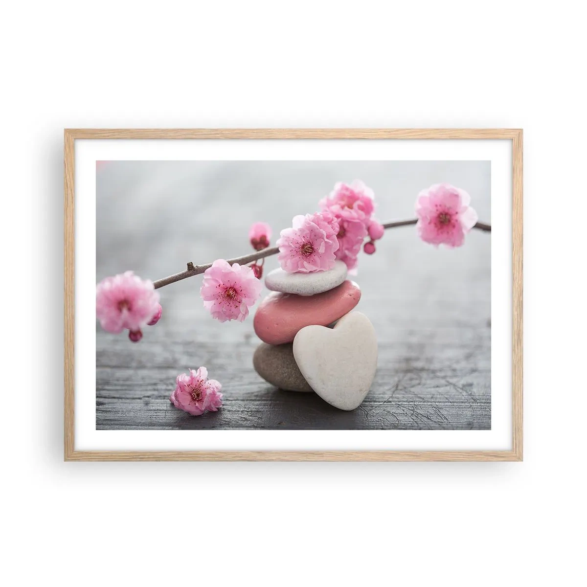 Poster in light oak frame - Bliss with Cherry Blossom - 70x50 cm