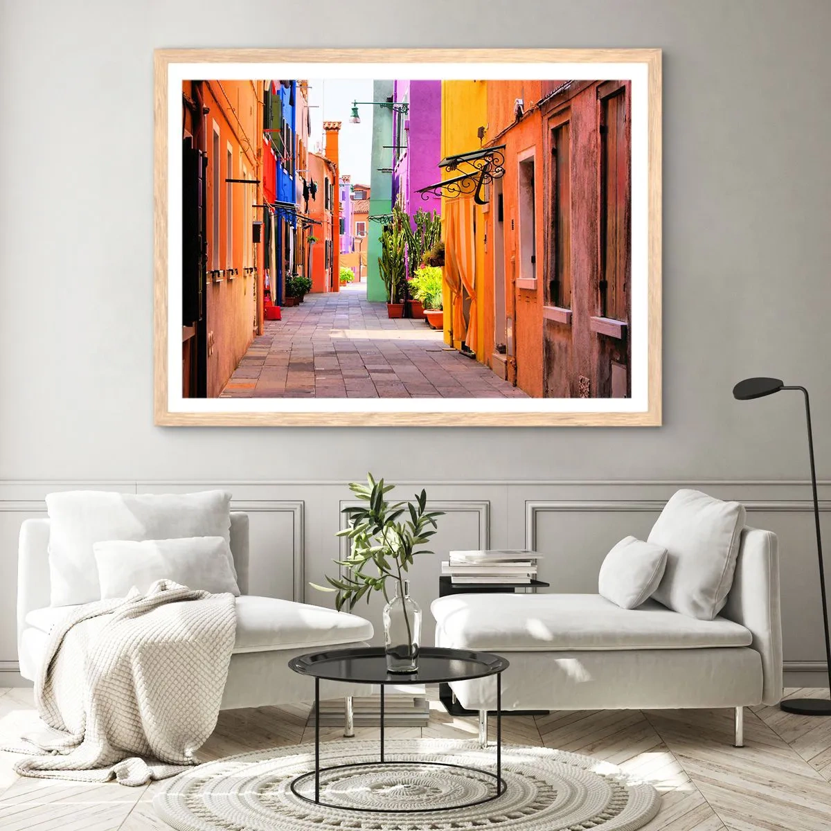 Poster in light oak frame - Rainbow Alley - 70x50 cm