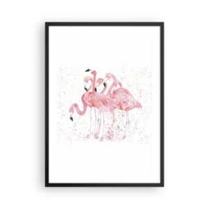 Poster in black frame - A group of pink flamingos on a white background - 50x70cm - Pink Power - Modern wall decoration for the living room and bedroom ARTTOR
