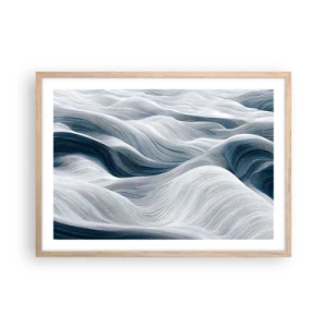Poster in light oak frame - White and Blue Waves - 70x50 cm