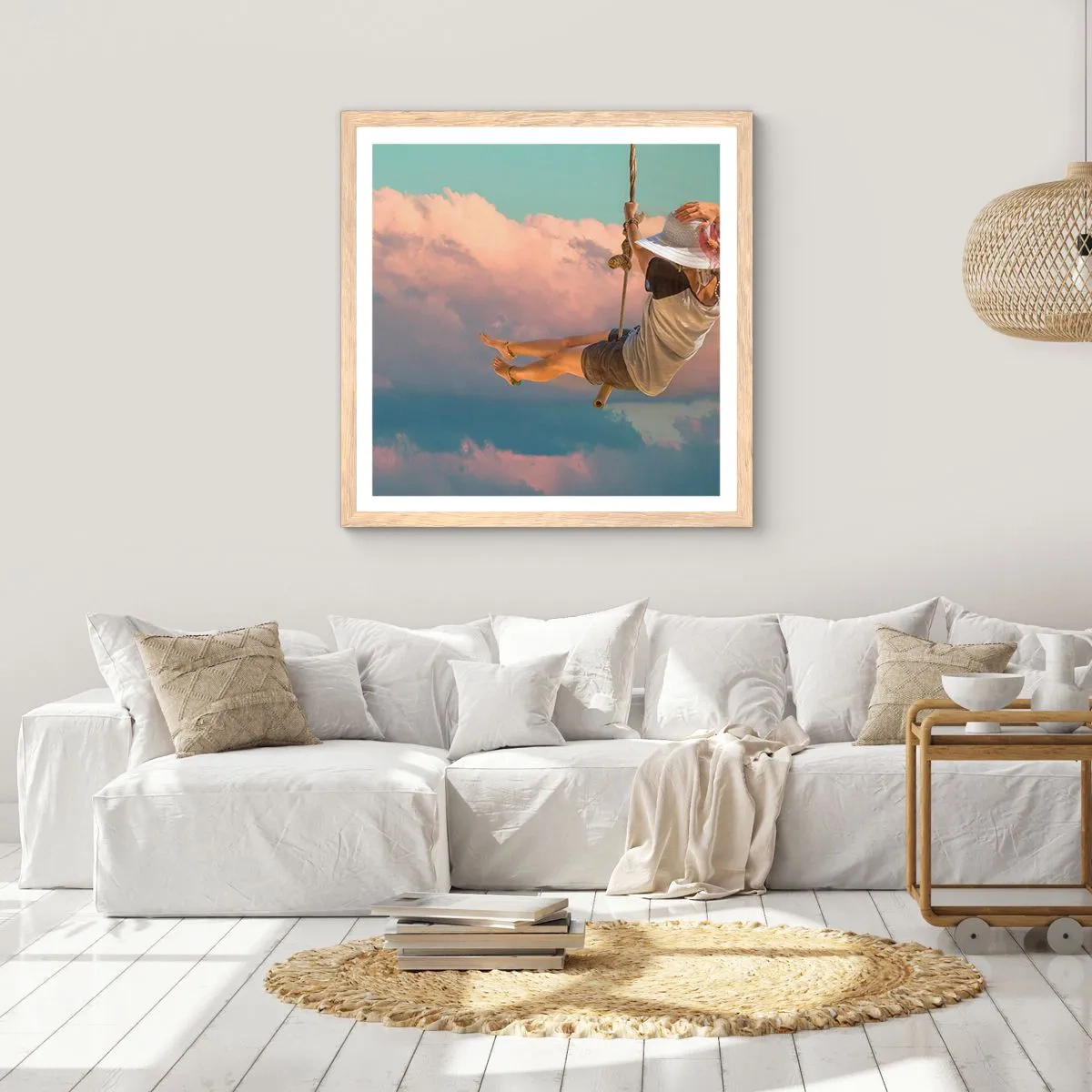 Poster in light oak frame - Fun in the Clouds - 30x30 cm