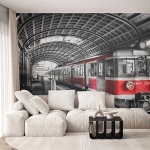 Photo Wallpaper Premium Sand - It Might Be a Trip of Life - Passenger Train, Railway station, Platform - 300x210 cm