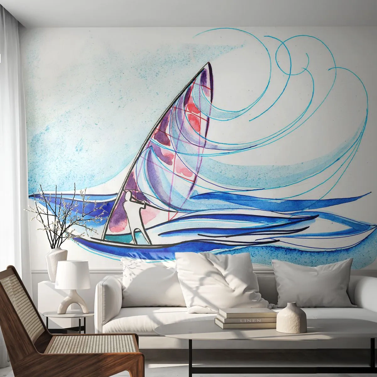 Photo Wallpaper Premium Sand - In the Rhythm of the Waves - Windsurfing, Sport, Sea - 350x256 cm