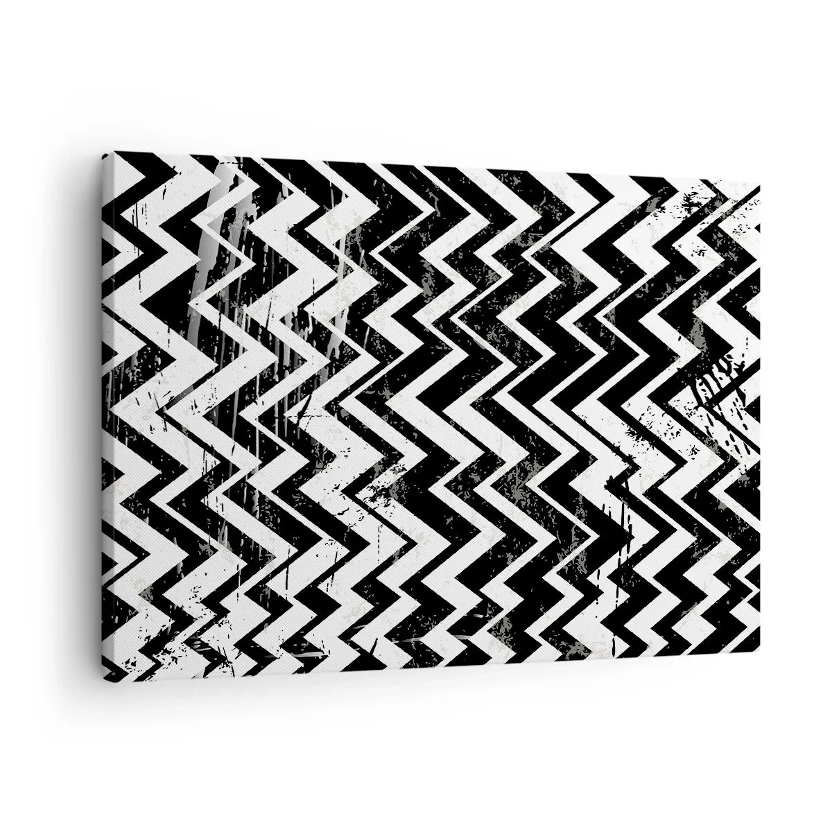 Canvas picture - Black and white zigzag pattern with artistic abrasions - 70x50cm - Zig-White Zag-Black - Modern wall decoration for the living room and bedroom ARTTOR