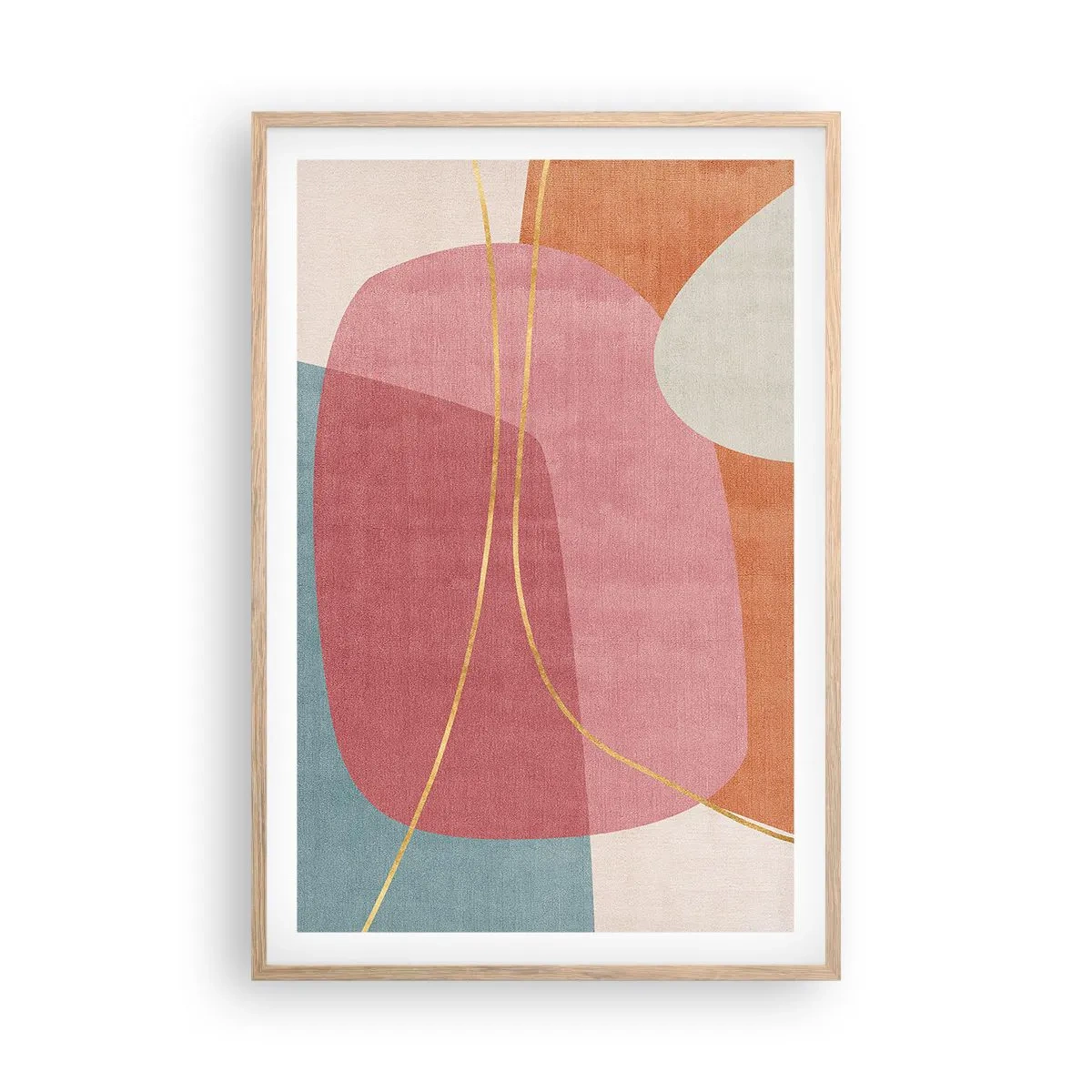 Poster in light oak frame - Pastel Composition with a Golden Note - 61x91 cm