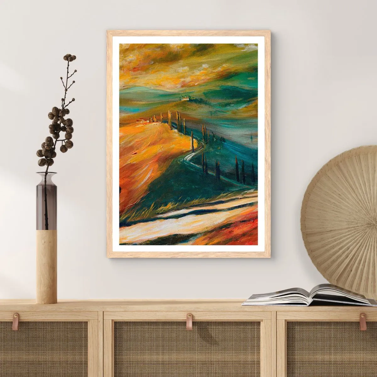 Poster in light oak frame - Tuscan Landscape - 40x50 cm