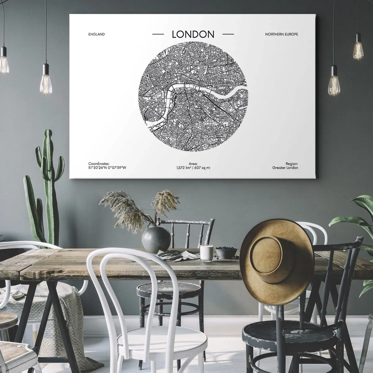 Canvas picture - A minimalist map of London in black and white with precise details. - 70x50cm - Anatomy of London - Modern wall decoration for the living room and bedroom ARTTOR