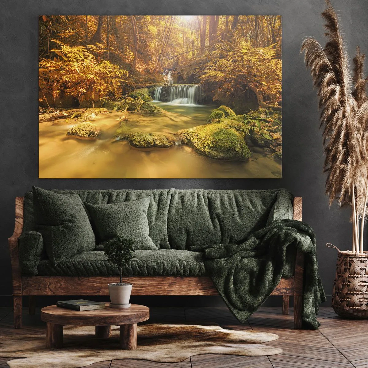 Canvas picture - Forest Cascade in Gold - 100x70 cm
