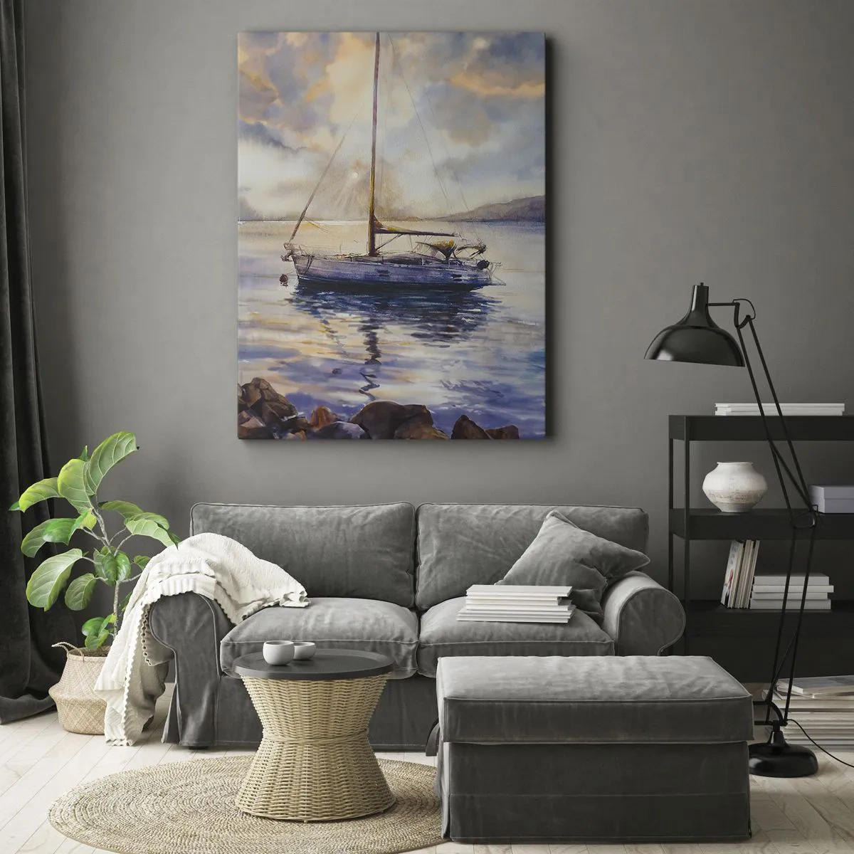 Canvas picture - Evening in Harbour - 65x120 cm
