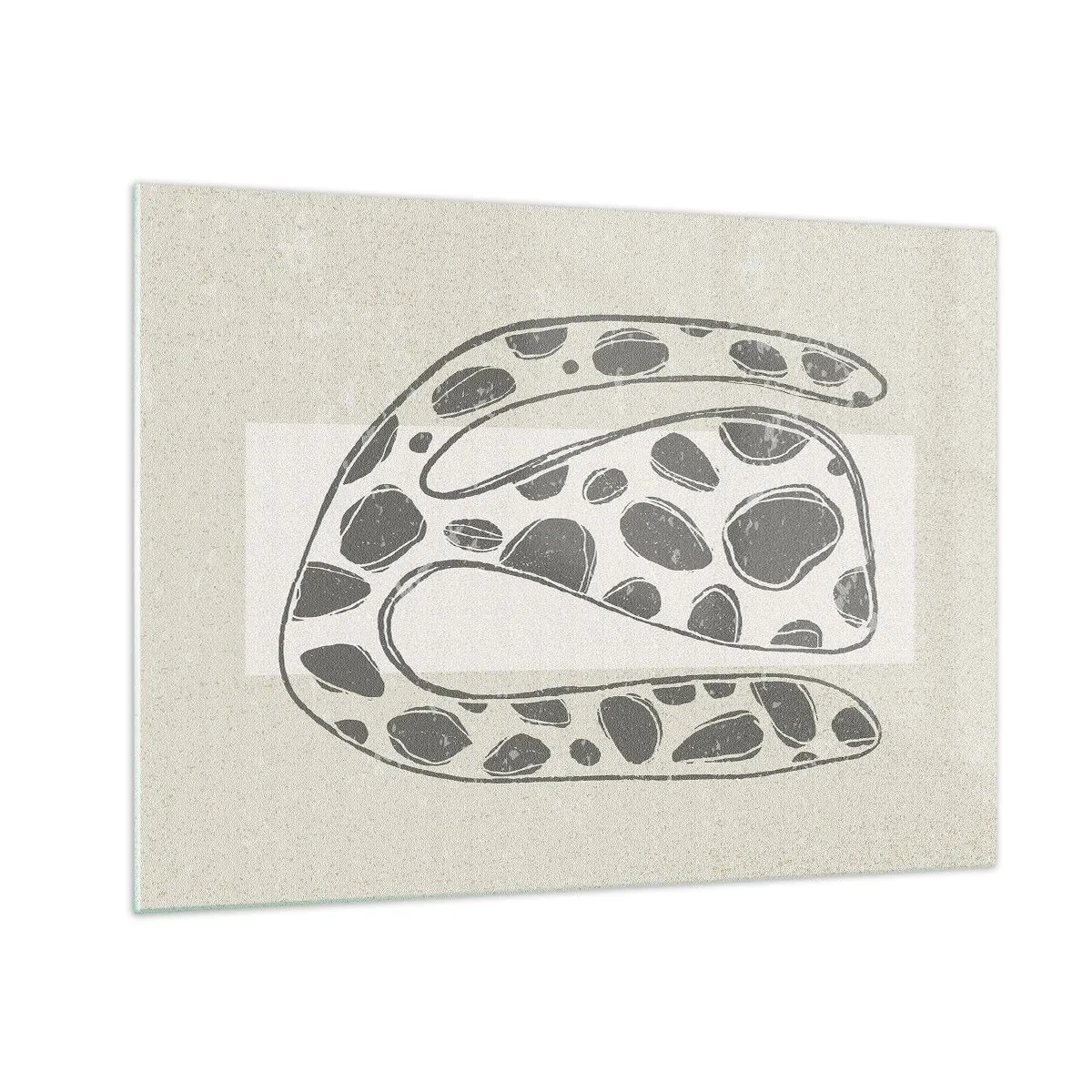 Glass picture - A fanciful organic form in shades of gray on beige - 70x50cm - Curious Creature - Modern wall decoration for the living room and bedroom ARTTOR