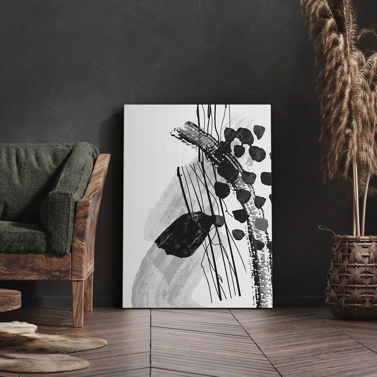 Canvas picture - Black and White Organic Abstraction - 45x80 cm