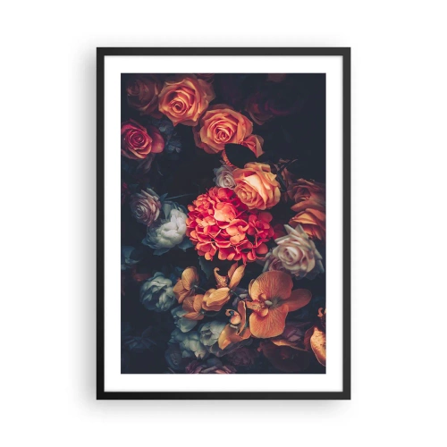 Poster in black frame - A composition of dark flowers with a hint of baroque aesthetics - 50x70cm - Like at Dutch Masters - Modern wall decoration for the living room and bedroom ARTTOR