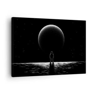 Canvas picture - An astronaut against the backdrop of a large planet in outer space - 70x50cm - Face to Face - Modern wall decoration for the living room and bedroom ARTTOR