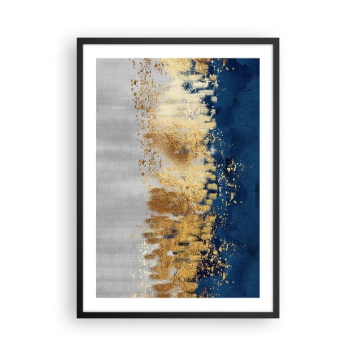 Poster in black frame - An abstract composition in shades of navy blue, gold and silver - 50x70cm - Modern Composition and Twinkle - Modern wall decoration for the living room and bedroom ARTTOR