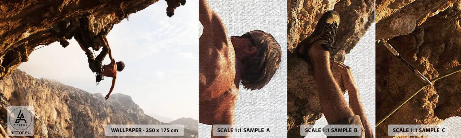 Photo Wallpaper Sample Premium Canvas - The Whole World on a Sharp Cliff - Kalymnos Island, Rock Climbing, Landscape - 100x30 cm
