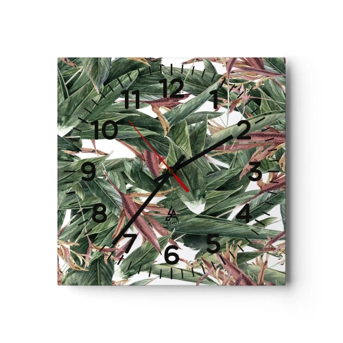 Wall clock - Clock on glass - Emerald and Lilac Thicket - 40x40 cm
