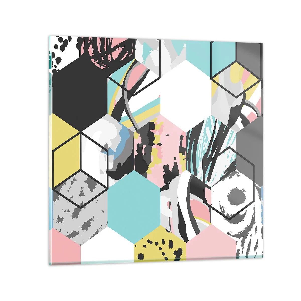 Glass picture - Hexagons and Cubes in Six Colours - 30x30 cm