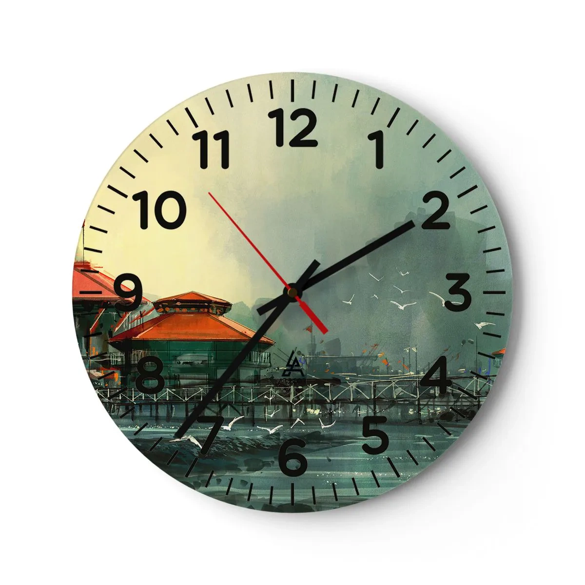 Wall clock - Clock on glass - Gloomy Day at the Port - 40x40 cm