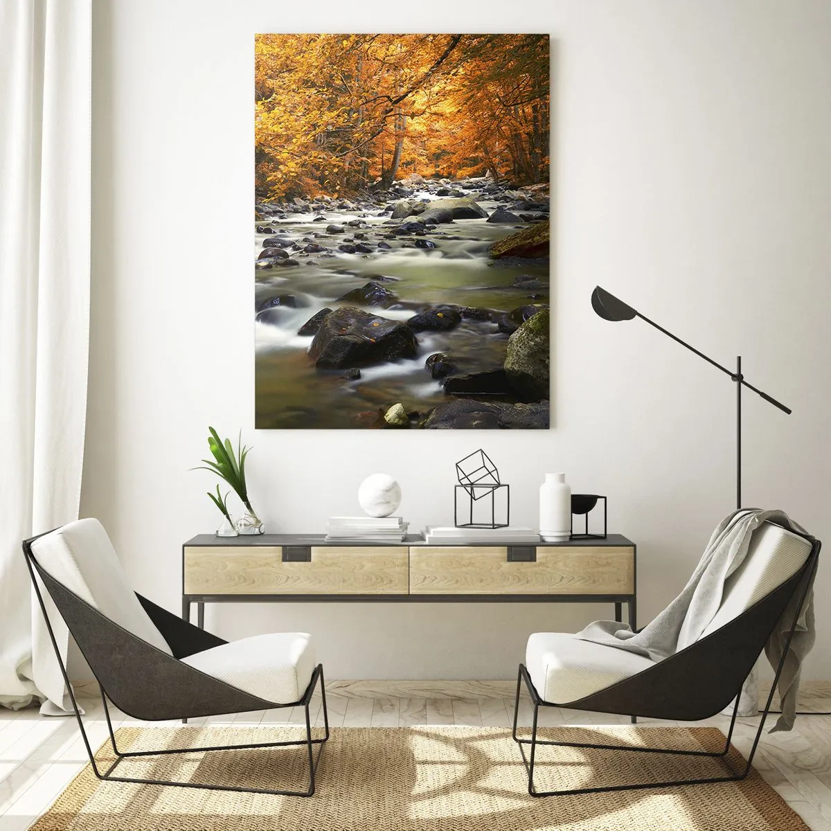 Glass picture - Brook in a Golden Forest - 70x100 cm