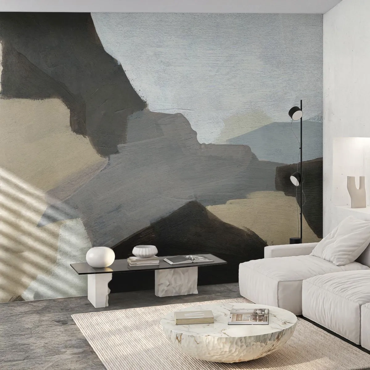 Photo Wallpaper Premium Canvas - Abstract: Crossroads of Grey - Abstraction, Piece, Paints - 350x256 cm