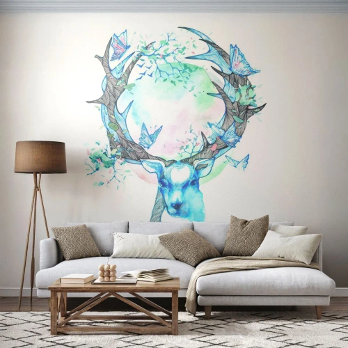Self-Adhesive Photo Wallpaper Deluxe Sticker - Power and Gentleness of Nature - Abstraction, Deer, Nature - 300x210 cm
