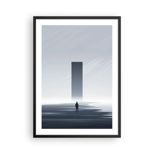 Poster in black frame - A minimalist scene with a mysterious monolith in cold tones. - 50x70cm - Opportunity or Threat? - Modern wall decoration for the living room and bedroom ARTTOR