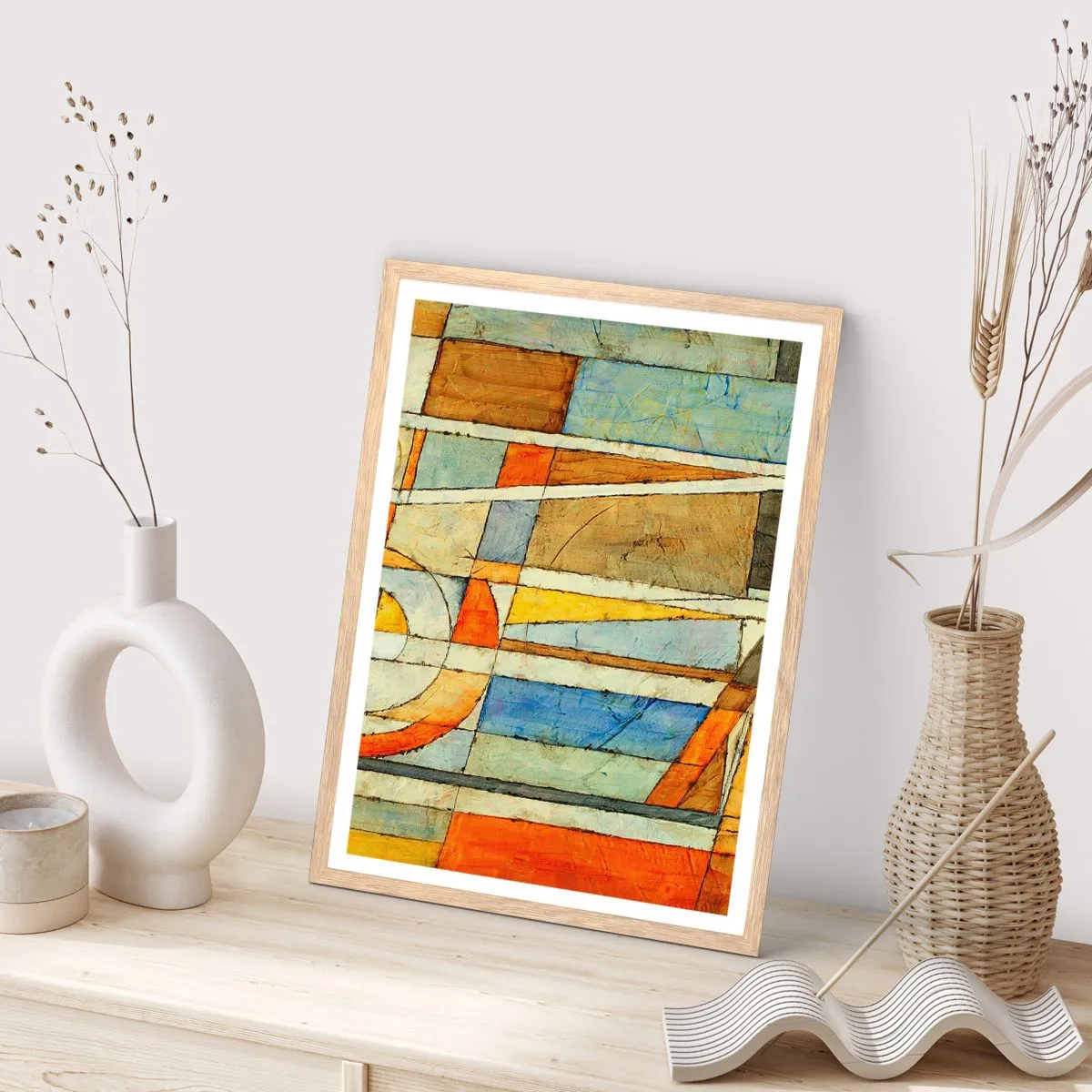 Poster in light oak frame - Cubism on a Construction Site - 30x40 cm