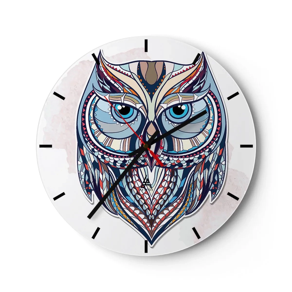 Wall clock - Clock on glass - Ornamental Owl - 40x40 cm