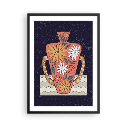 Poster in black frame - A colorful vase with a floral pattern on a dark background - 50x70cm - Painted Vase - Modern wall decoration for the living room and bedroom ARTTOR