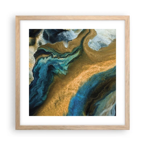 Poster in light oak frame - Blue -Yellow - Mutal Influences - 40x40 cm