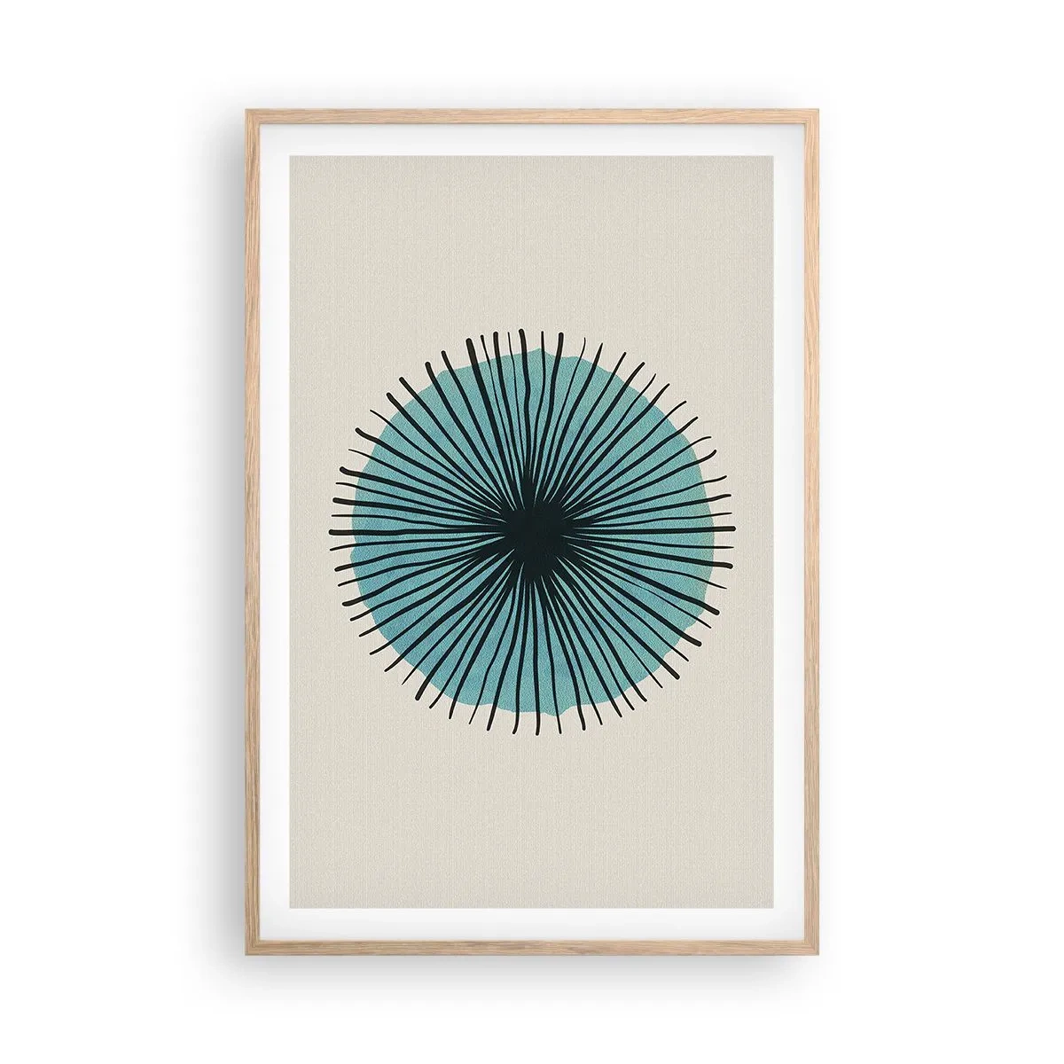 Poster in light oak frame - Rays on Blue - 61x91 cm
