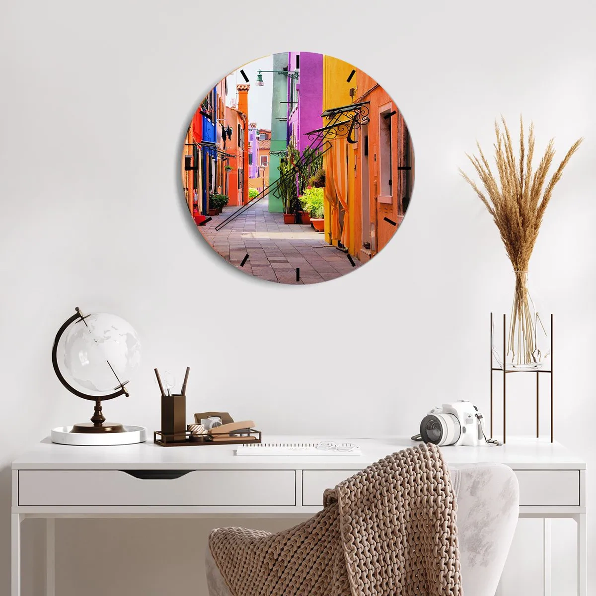 Wall clock - Clock on glass - Rainbow Alley - 30x30 cm