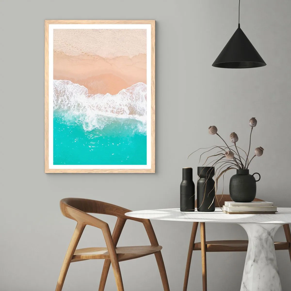 Poster in light oak frame - Touch Full of Caress - 50x70 cm