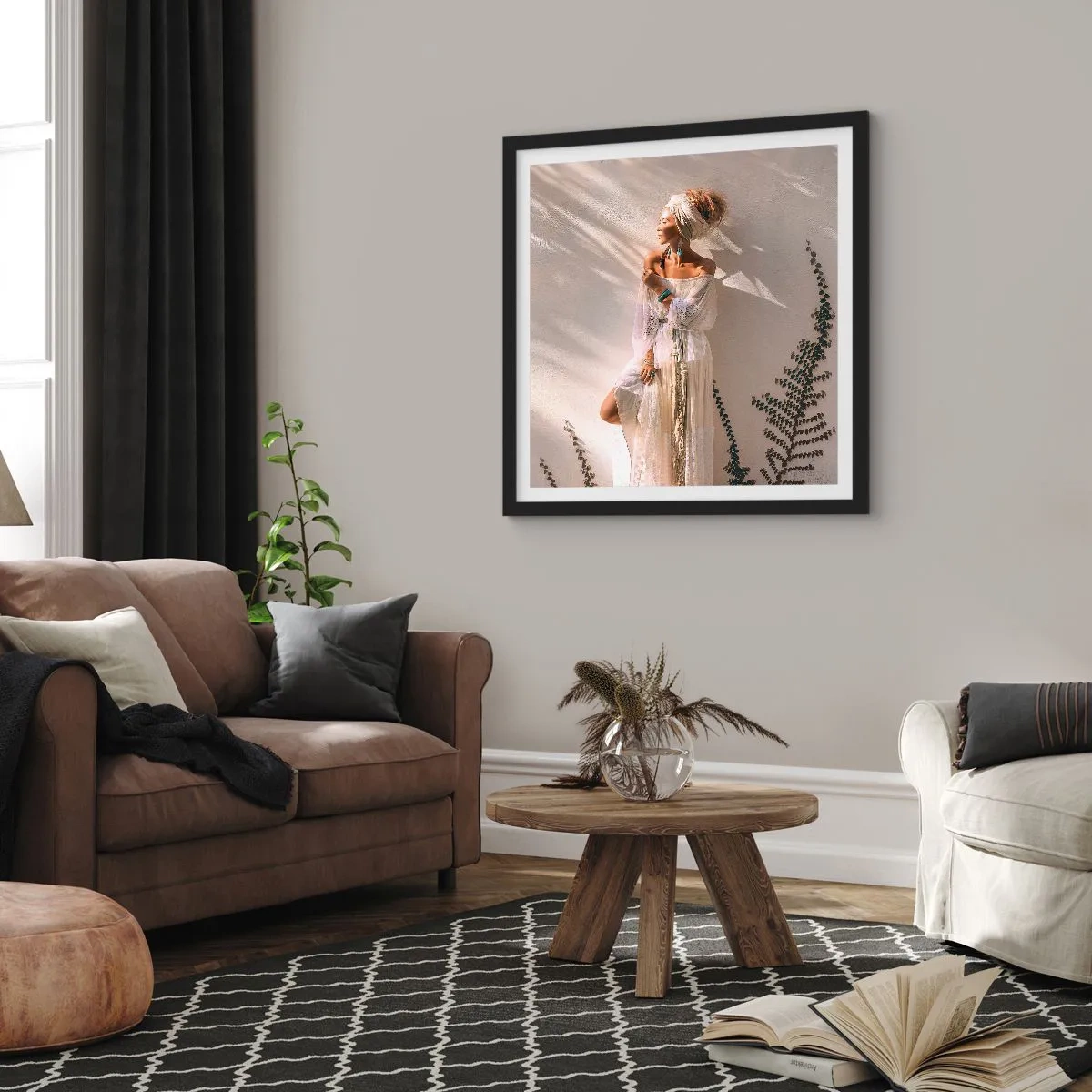 Poster in black frame - Sun and Girl - 30x30 cm