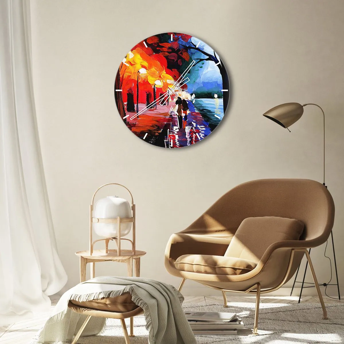 Wall clock - Clock on glass - Flaming Autumn in the Park - 40x40 cm