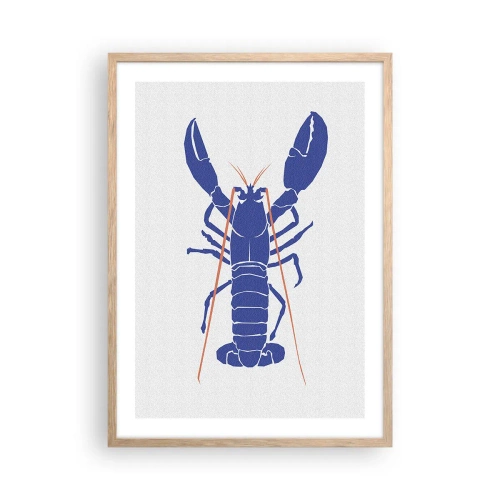 Poster in light oak frame - Exquisite Lobster in Navy Blue - 50x70 cm