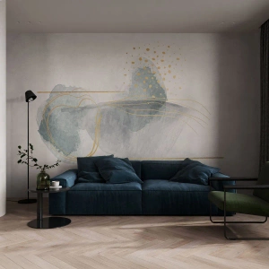 Self-Adhesive Photo Wallpaper Deluxe Sticker - On the Relationships of Grey and Gold - Abstraction, Piece, Interesting Shapes - 200x140 cm