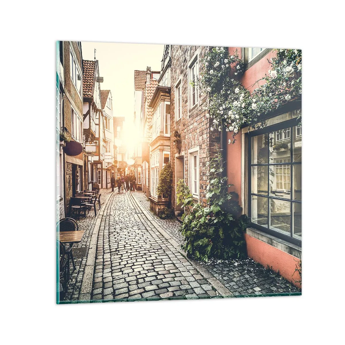Glass picture - Rosy Alley in a Pink Glow - 60x60 cm