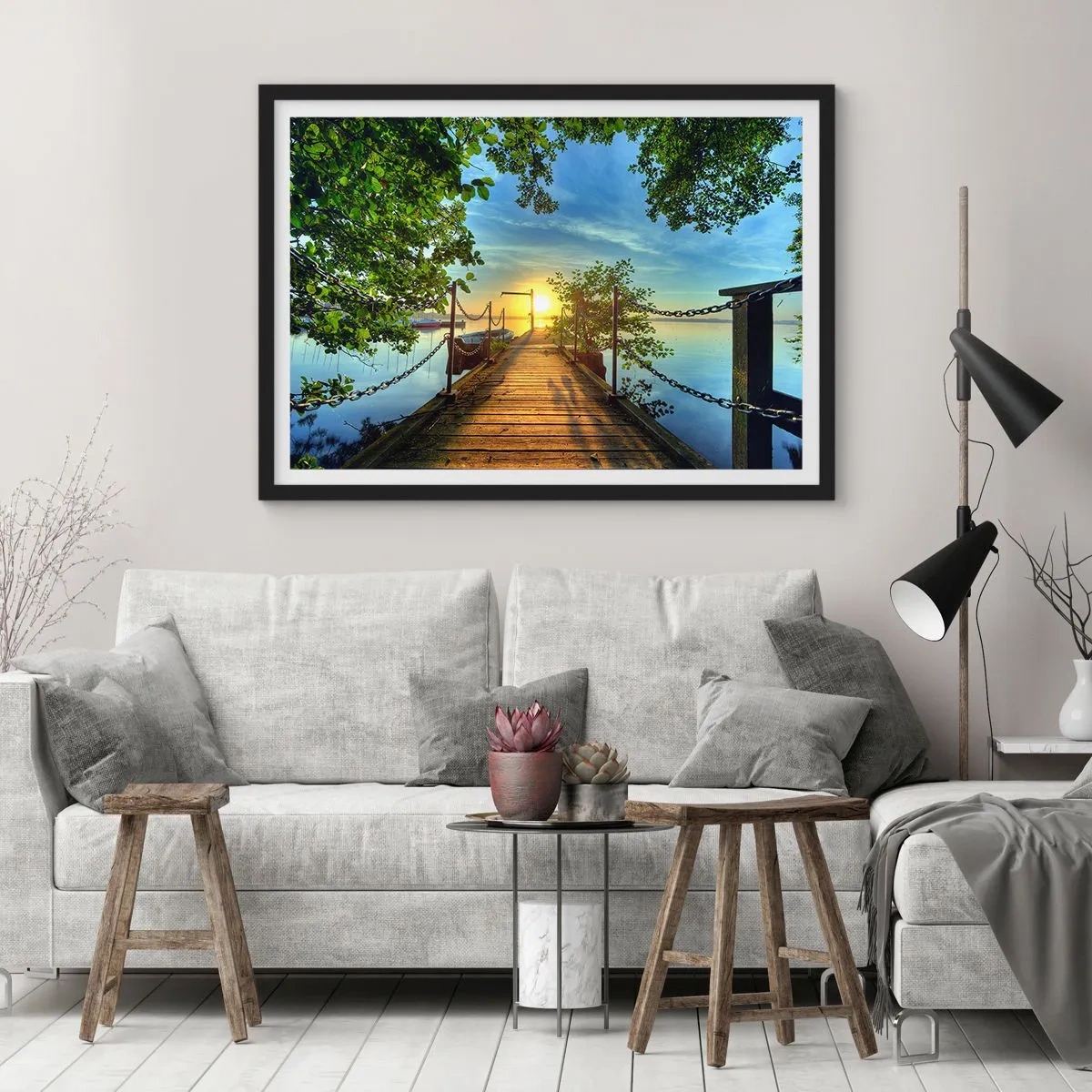 Poster in black frame - Sunset by the Water - 50x40 cm
