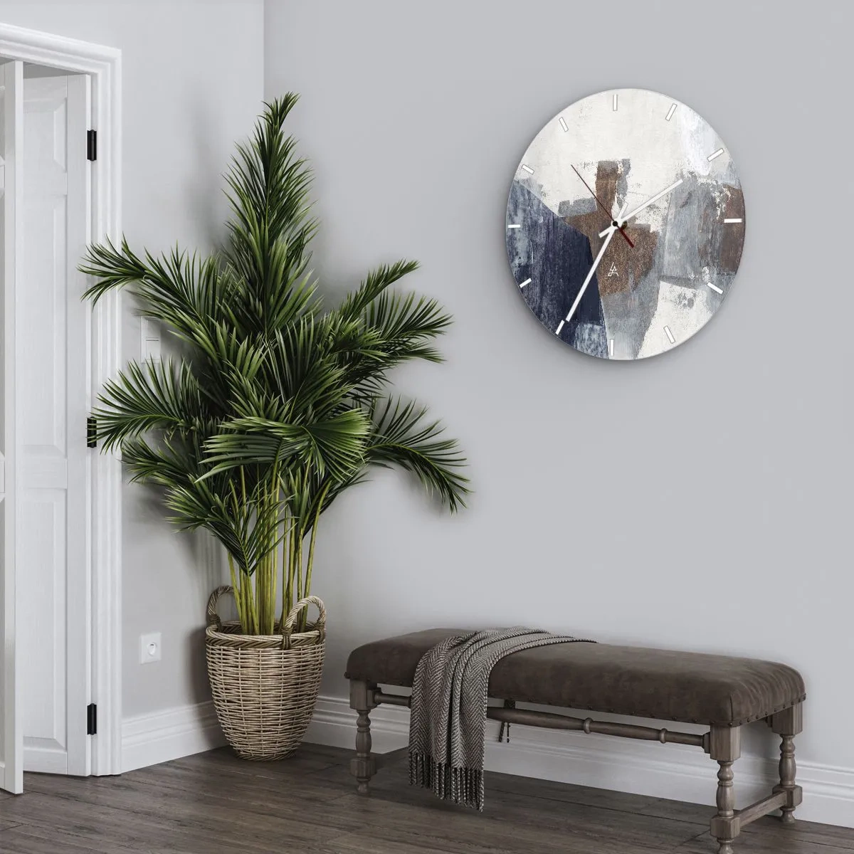 Wall clock - Clock on glass - Blue and Brown Shapes - 40x40 cm