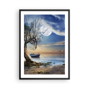 Poster in black frame - Landscape with a boat, a tree, and the moon against a background of calm water - 50x70cm - Is this the Beginning or the End? - Modern wall decoration for the living room and bedroom ARTTOR