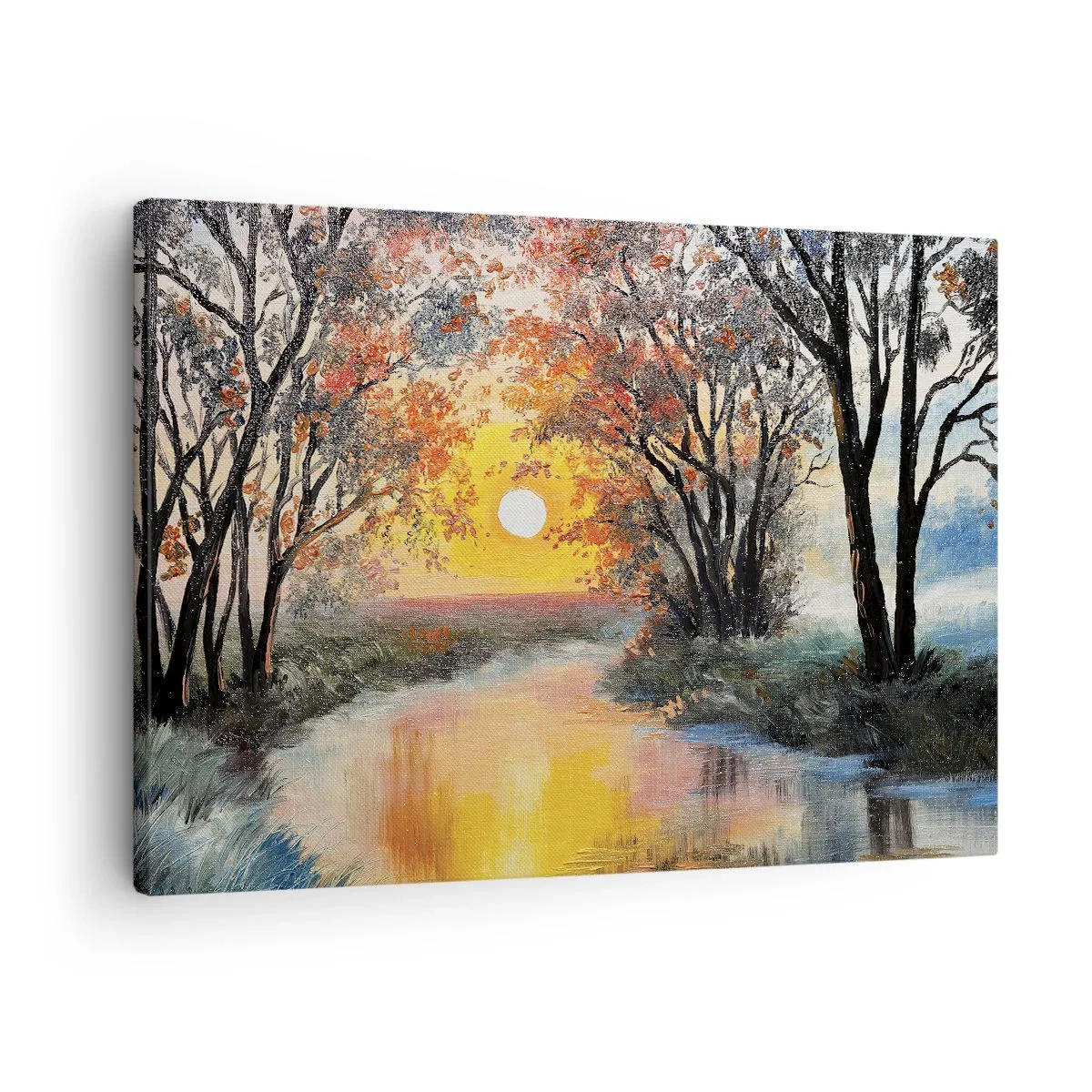 Canvas picture - Sunset over the river in an autumn landscape - 70x50cm - Autumn Impressions - Modern wall decoration for the living room and bedroom ARTTOR